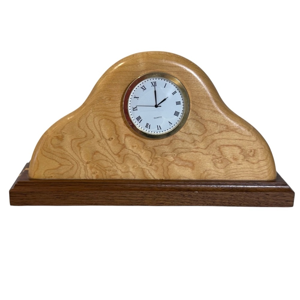 Handmade Wood Desk Clock hand carved crafted Marquetry Tom Norman 2003